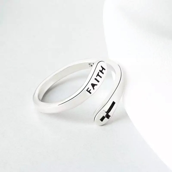 Minimalist Faith Cross Christian Silver Religious Adjustable Gift/Casual Ring - Picture 2 of 4
